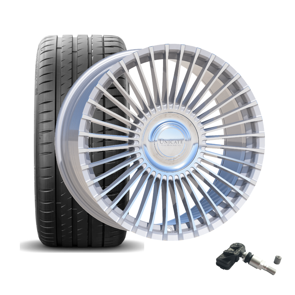 SET | UNICATE MULTISPOKE36 Hyper Silver Front Polished 22" | FALKEN + RDKS | MB S-Klasse Langversion (W222/W223)